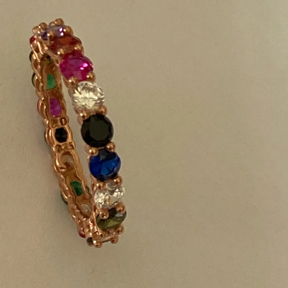 925 Silver size 6.25 band ring round cz 14k rose gold plated